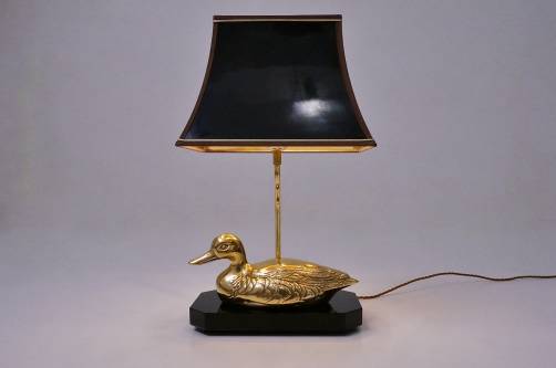 Brass duck table lamp, Maison Charles, 1970`s ca, French